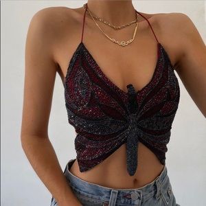 vintage red beaded butterfly halter♥️✨ SOLD